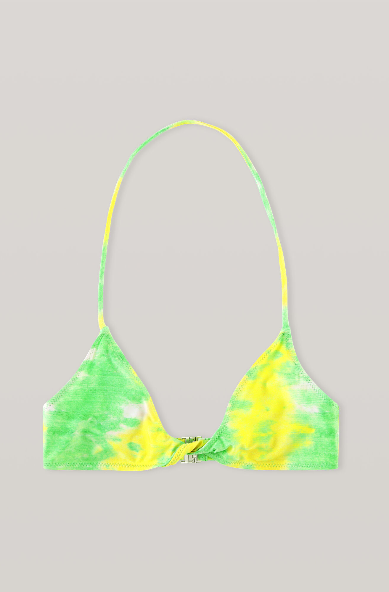 Haut de bikini recyclé imprimé à licou noué, Elastane, in colour Kelly Green - 1 - GANNI
