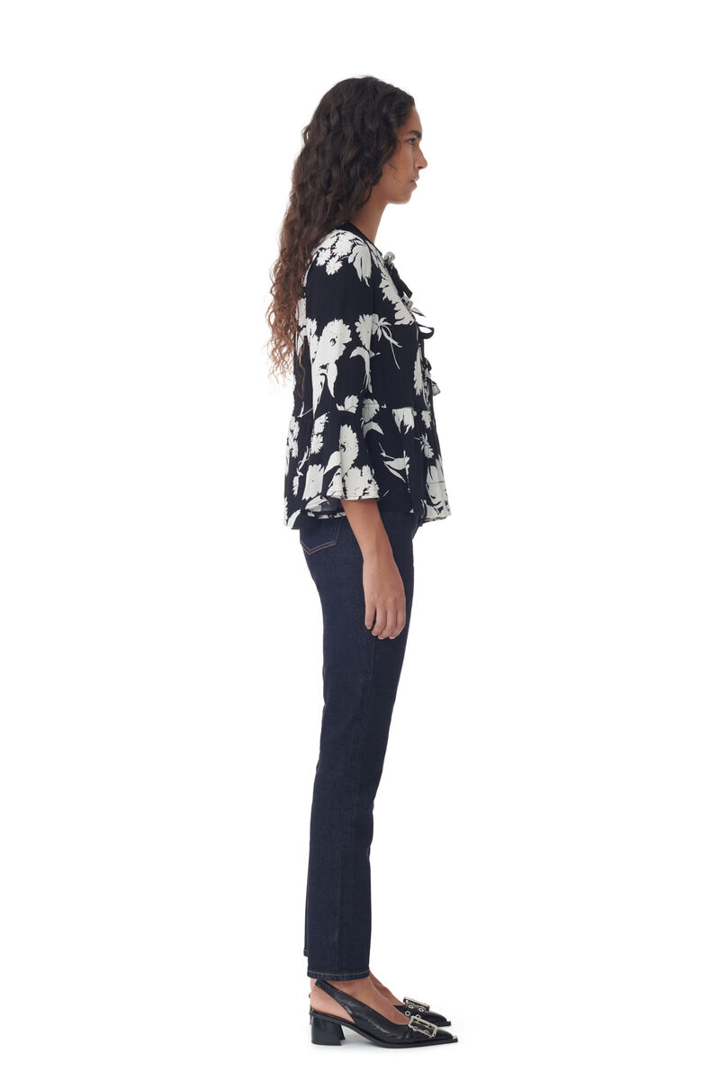 Printed Crepe Peplum Bluse, LENZING™ ECOVERO™, in colour Black - 3 - GANNI