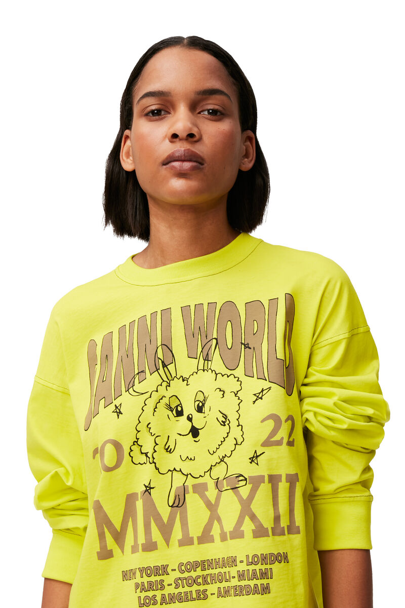 Long Sleeve T-shirt, Cotton, in colour Sulphur Spring - 3 - GANNI