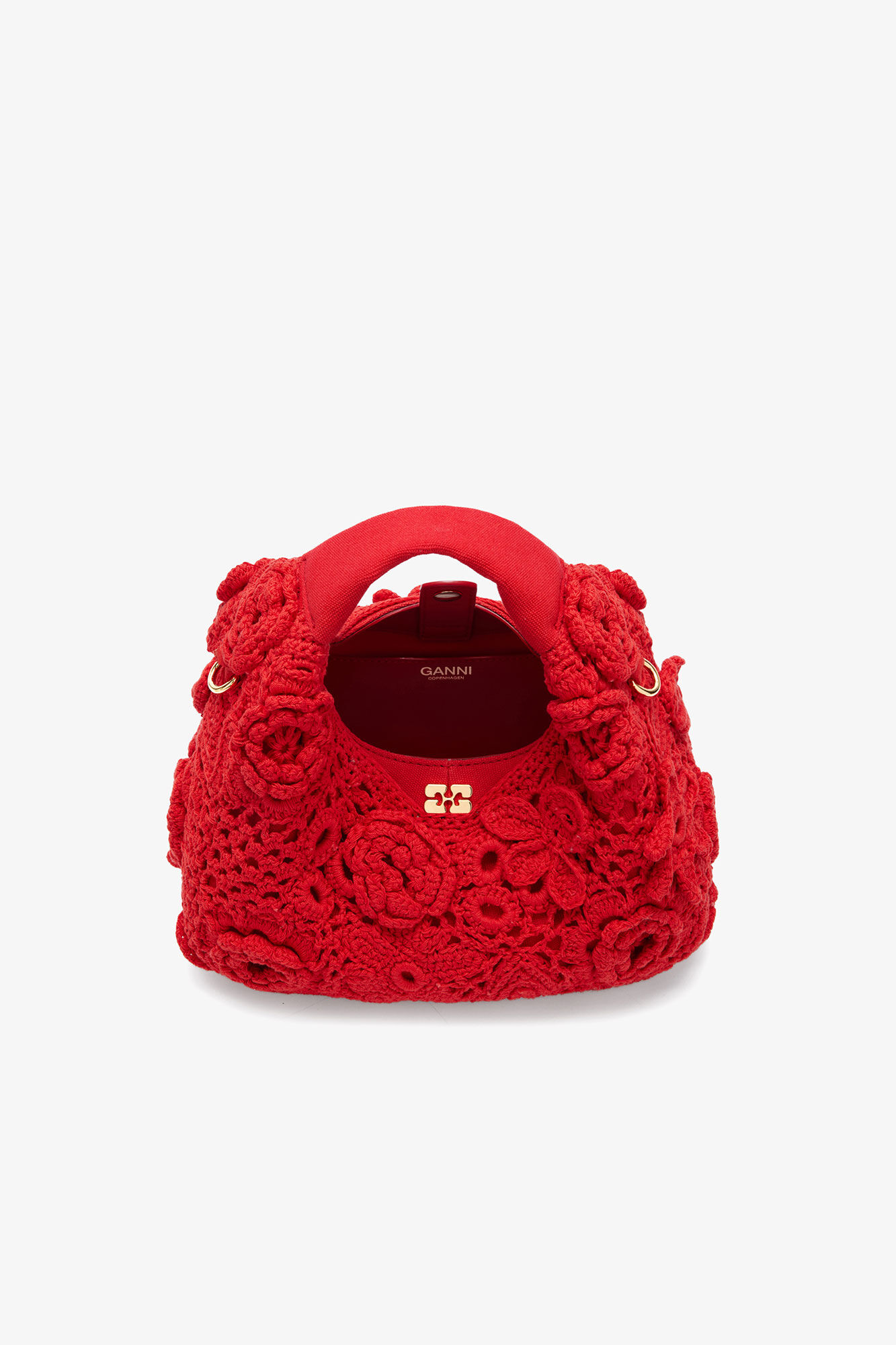 Mini Hobo Bag in Red Crochet, Organic Cotton, in colour Goji Berry - 3 - GANNI