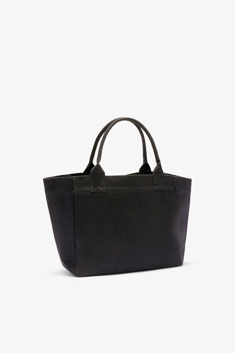 Black Medium Cherry Tote, Recycled Cotton, in colour Phantom - 2 - GANNI