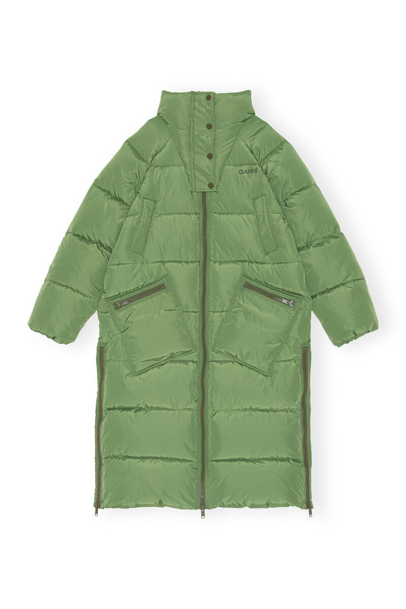 Oversized Tech Puffer Coat, Recycled Polyester, in colour Dill - 1 - GANNI