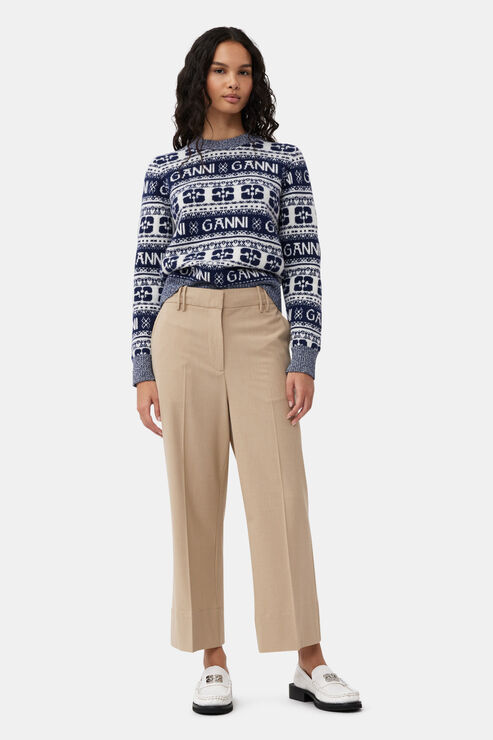 Ganni Beige Drapey Melange Cropped Trousers In Safari