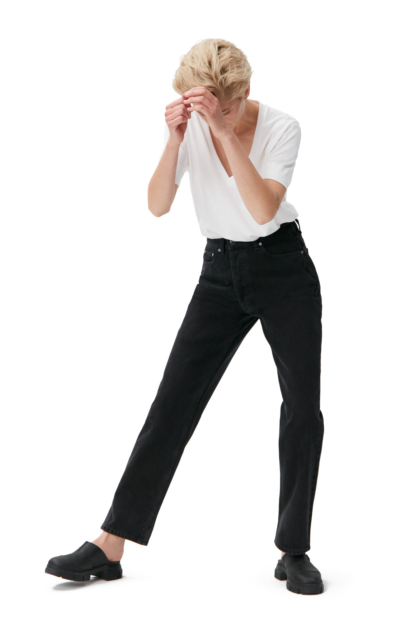 Rigid Denim Rigid Denim Figni, Cotton, in colour Washed Black/Black - 3 - GANNI