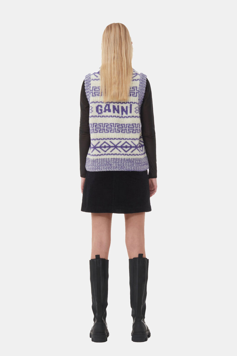 Purple Lambswool O-neck Vest, Organic Wool, in colour Simply Purple - 4 - GANNI