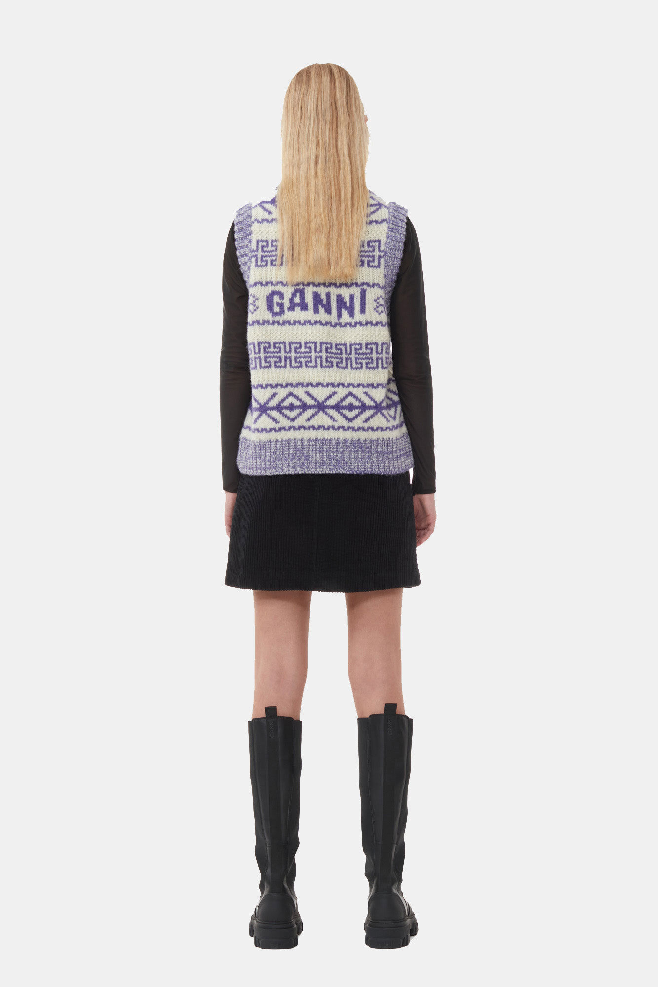 Purple Lambswool O-neck Vest, Organic Wool, in colour Simply Purple - 4 - GANNI