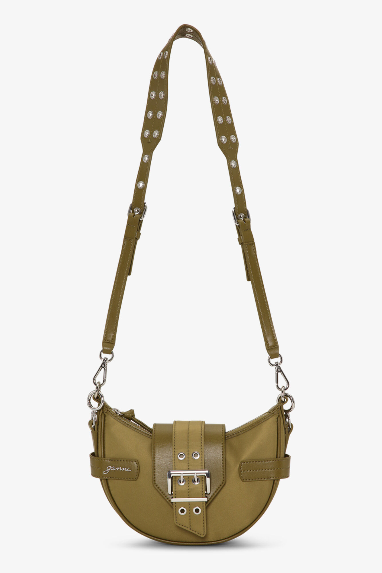 Olive Green Small Bucky Crossbody Bag, Nylon, in colour Military Olive - 1 - GANNI