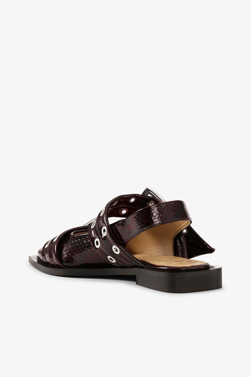 Feminine Buckle Ballerinas in Snake Burgundy, Recycled Leather, in colour Dark Burgundy - 3 - GANNI