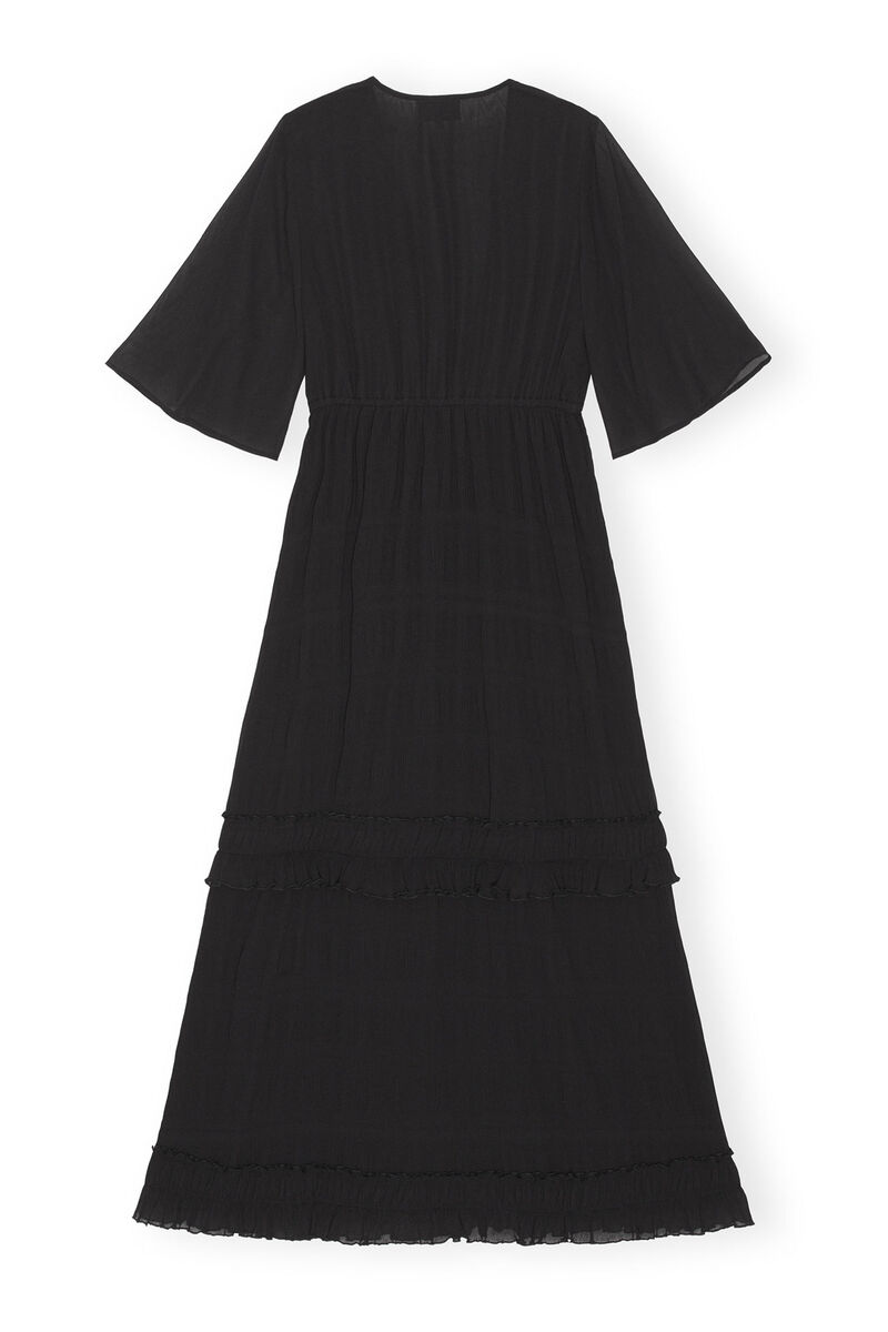 Black Pleated Georgette Maxi Dress, Recycled Polyester, in colour Black - 2 - GANNI