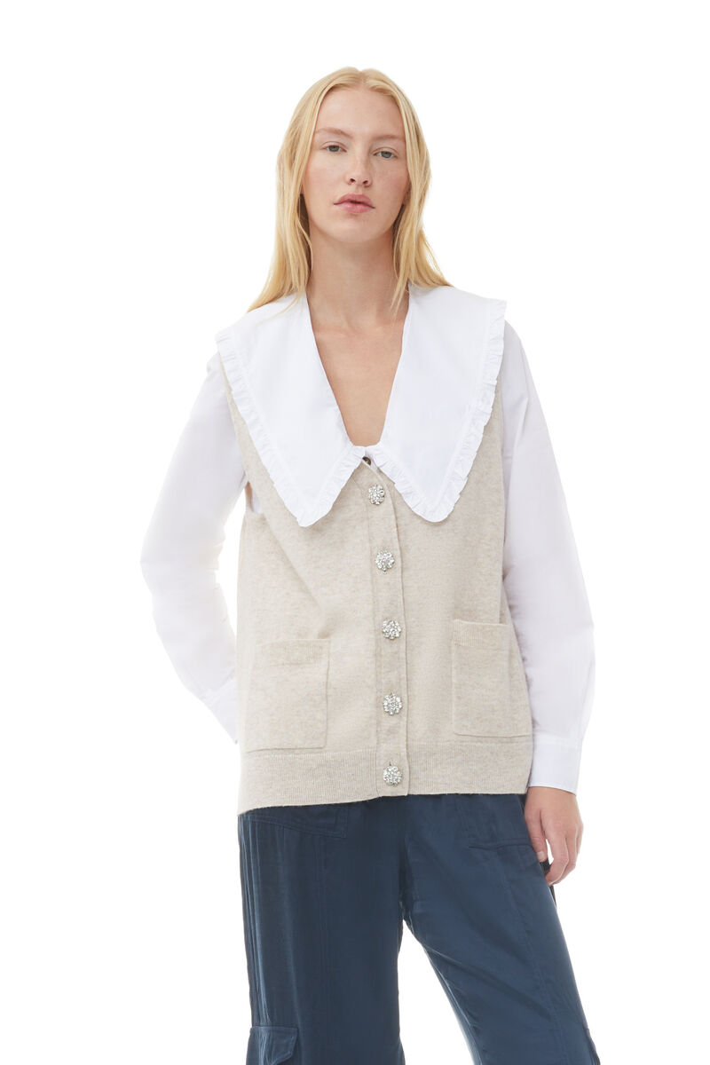 Cashmere Mix Button Vest, Cashmere, in colour Oyster Gray - 1 - GANNI