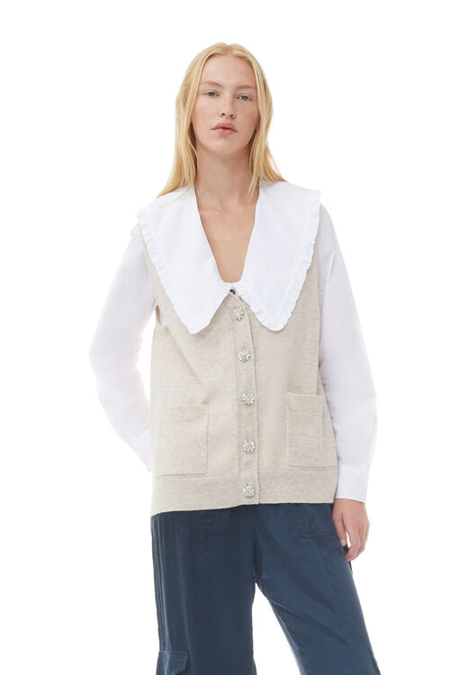 가니 GANNI Cashmere Mix Button Vest,Oyster Gray