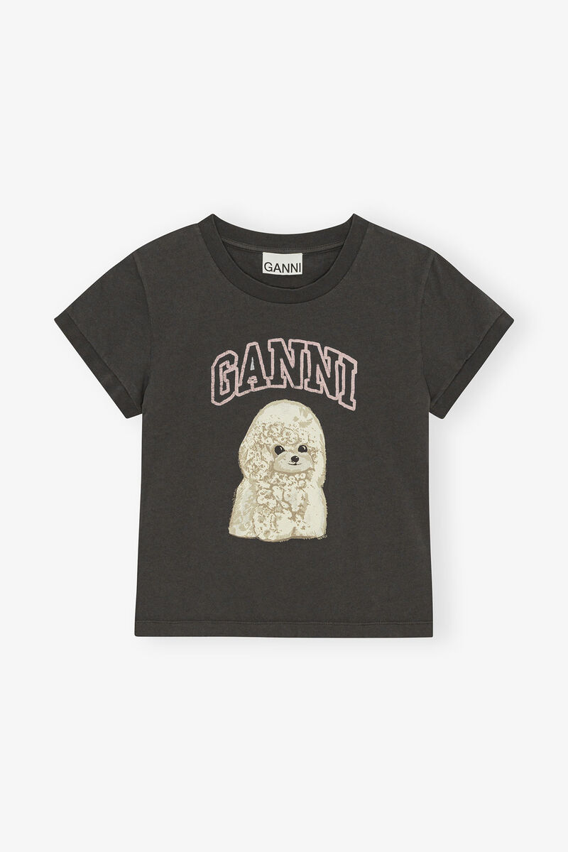 Black Poodle Baby Fit T-shirt, Organic Cotton, in colour Phantom - 1 - GANNI