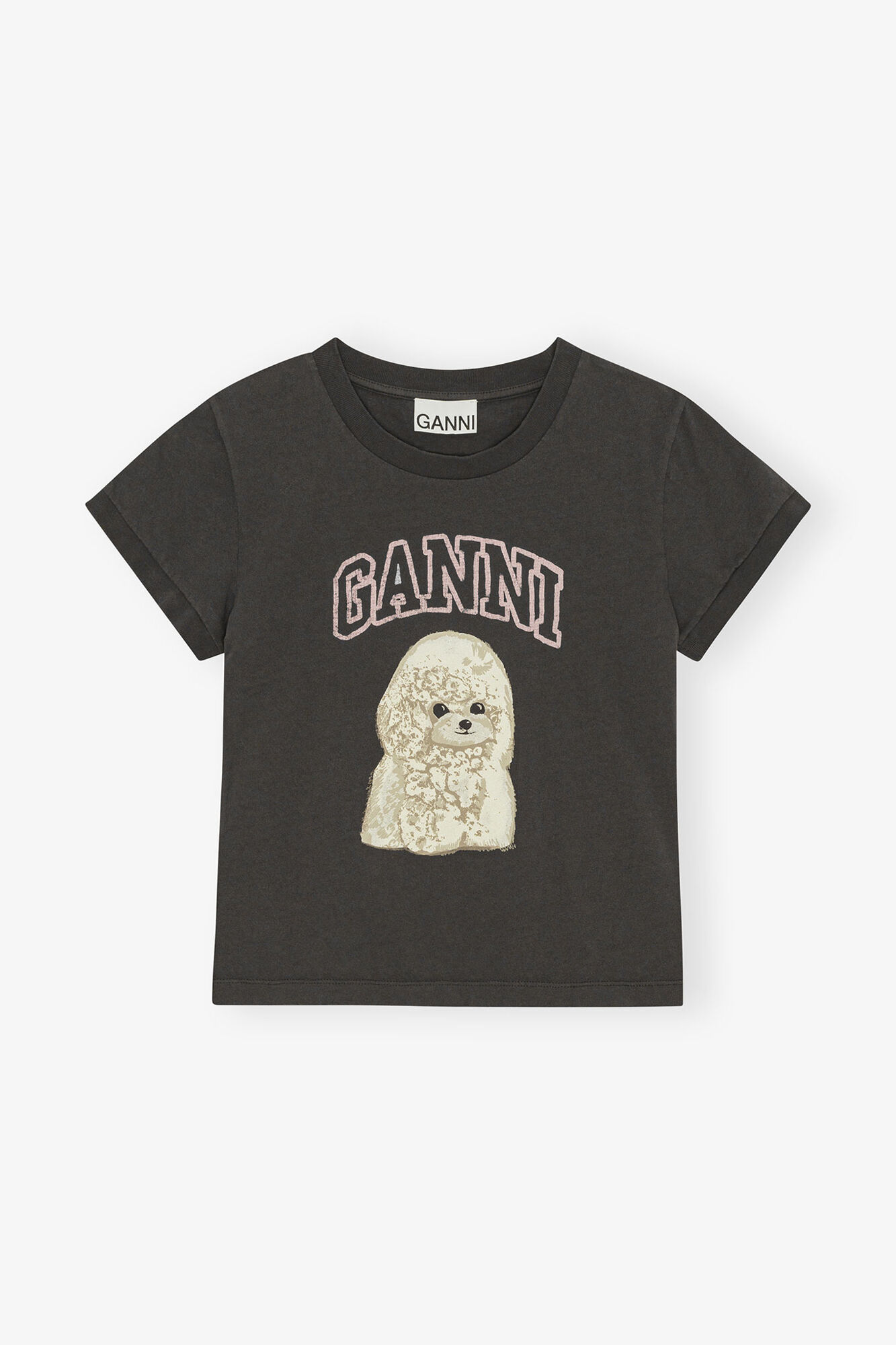 Black Poodle Baby Fit T-shirt, Organic Cotton, in colour Phantom - 1 - GANNI