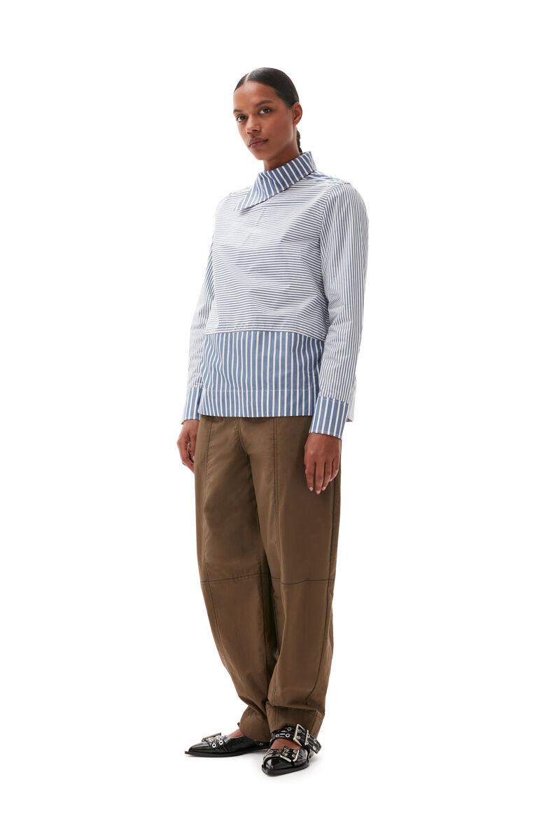 Asymmetrical Stripe Collar Shirt, in colour Gray Blue - 1 - GANNI