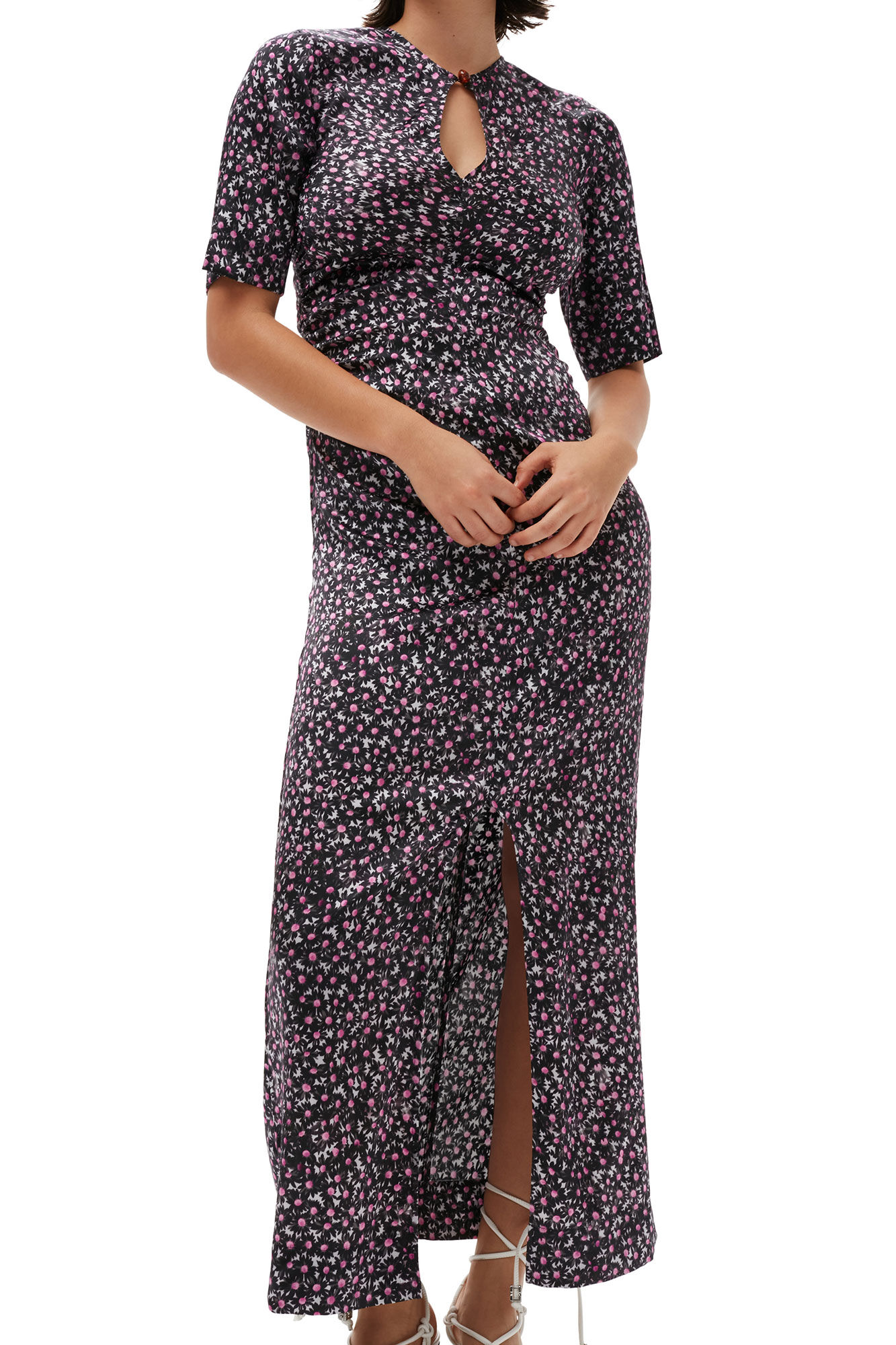 Silk Stretch Satin Maxi Dress, Elastane, in colour Black - 3 - GANNI
