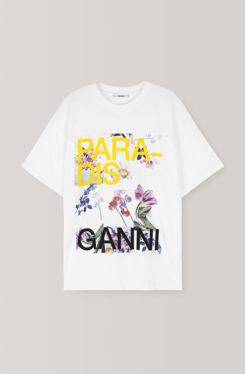 Oversized Light Cotton Jersey T-shirt, Paradis, Cotton, in colour Bright White - 1 - GANNI
