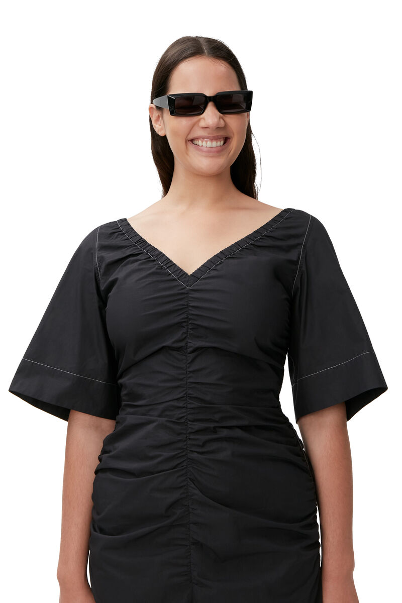 Ruched Mini Dress, Cotton, in colour Black - 3 - GANNI
