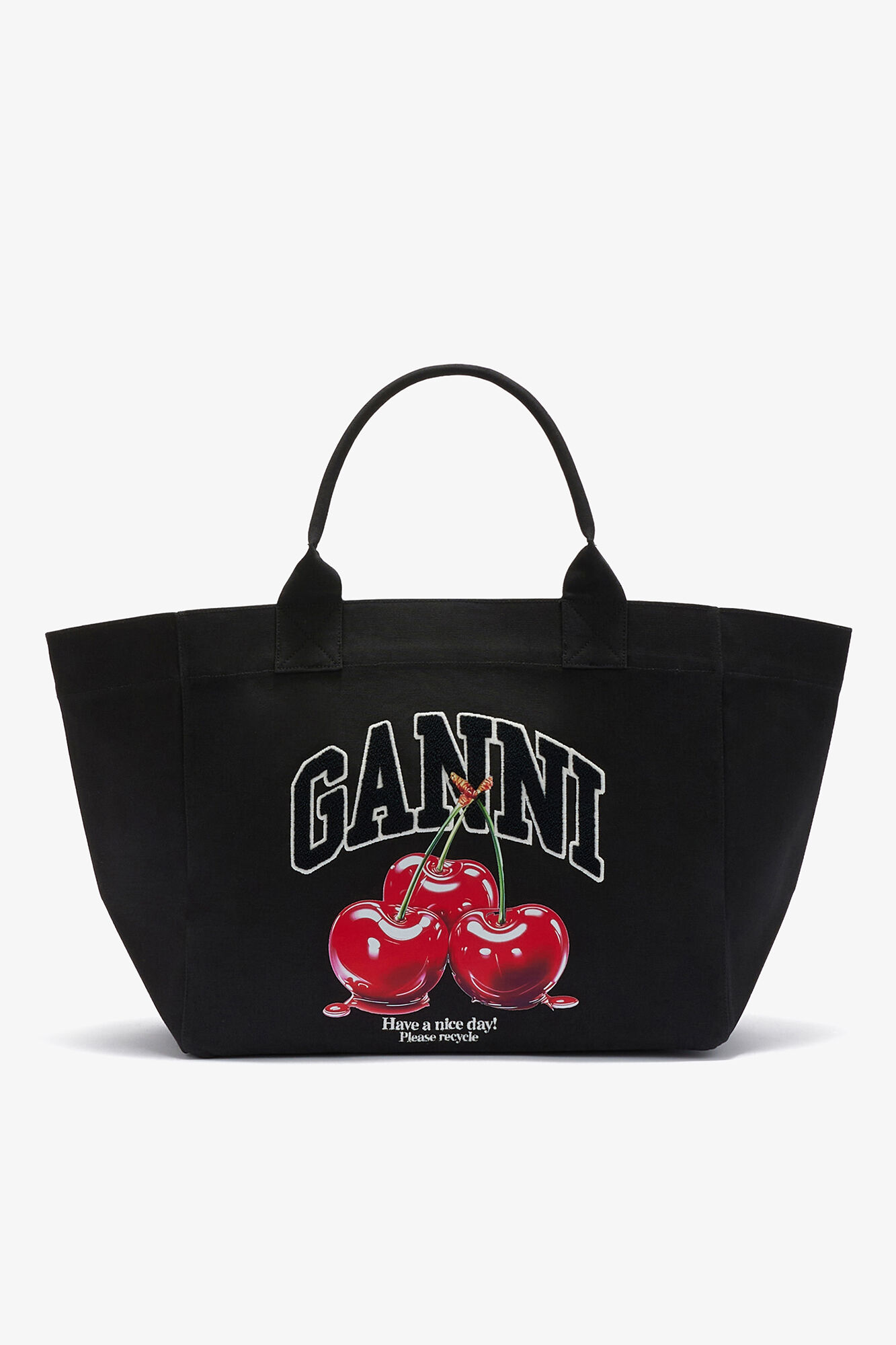 Black XXL Cherry Tote, Recycled Cotton, in colour Phantom - 1 - GANNI