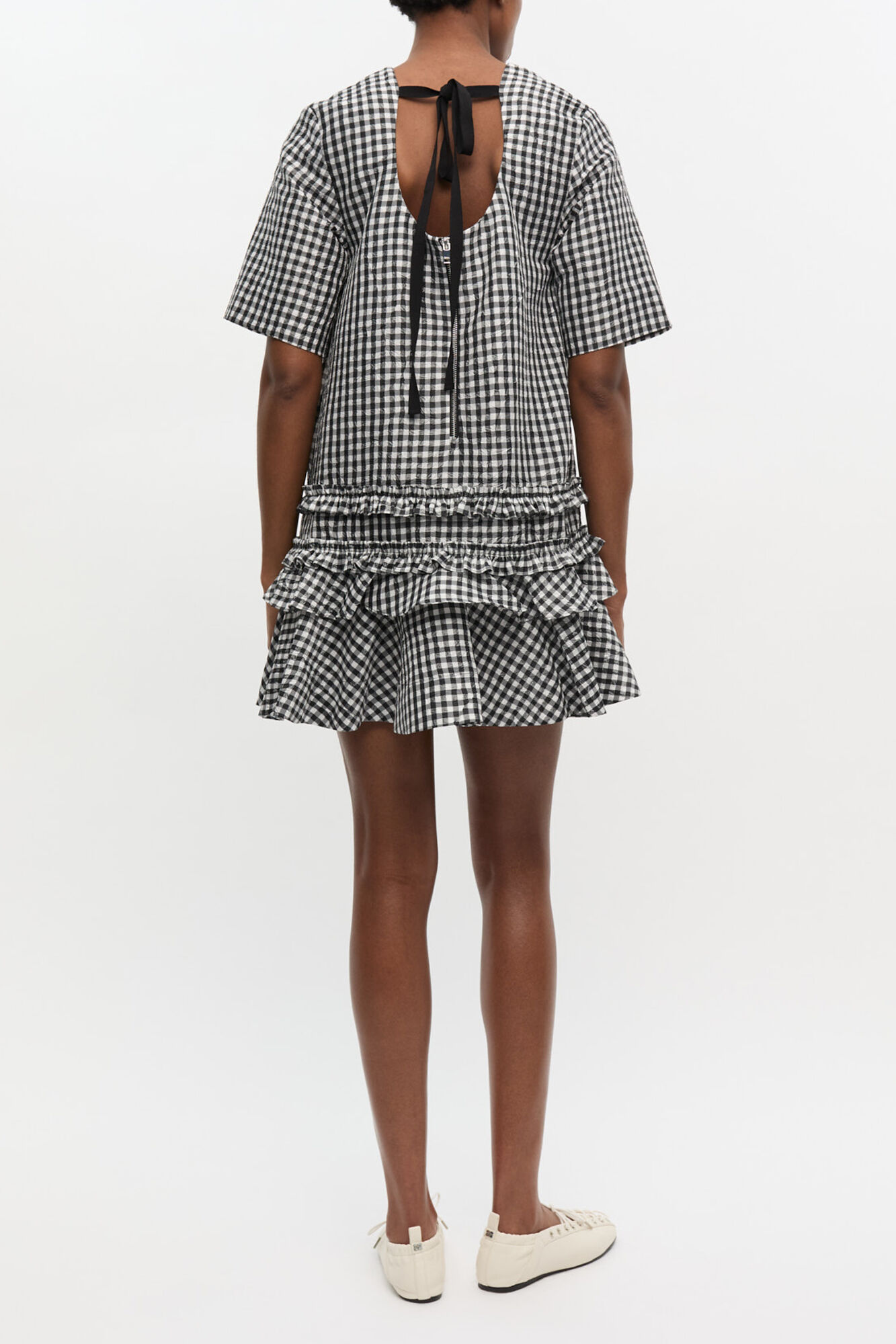 Crinkled Check Mini Dress | GANNI