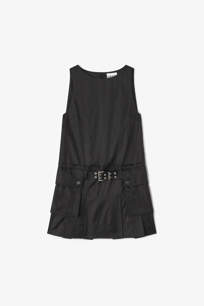 Duchesse Nylon Mini Dress, Jet Black