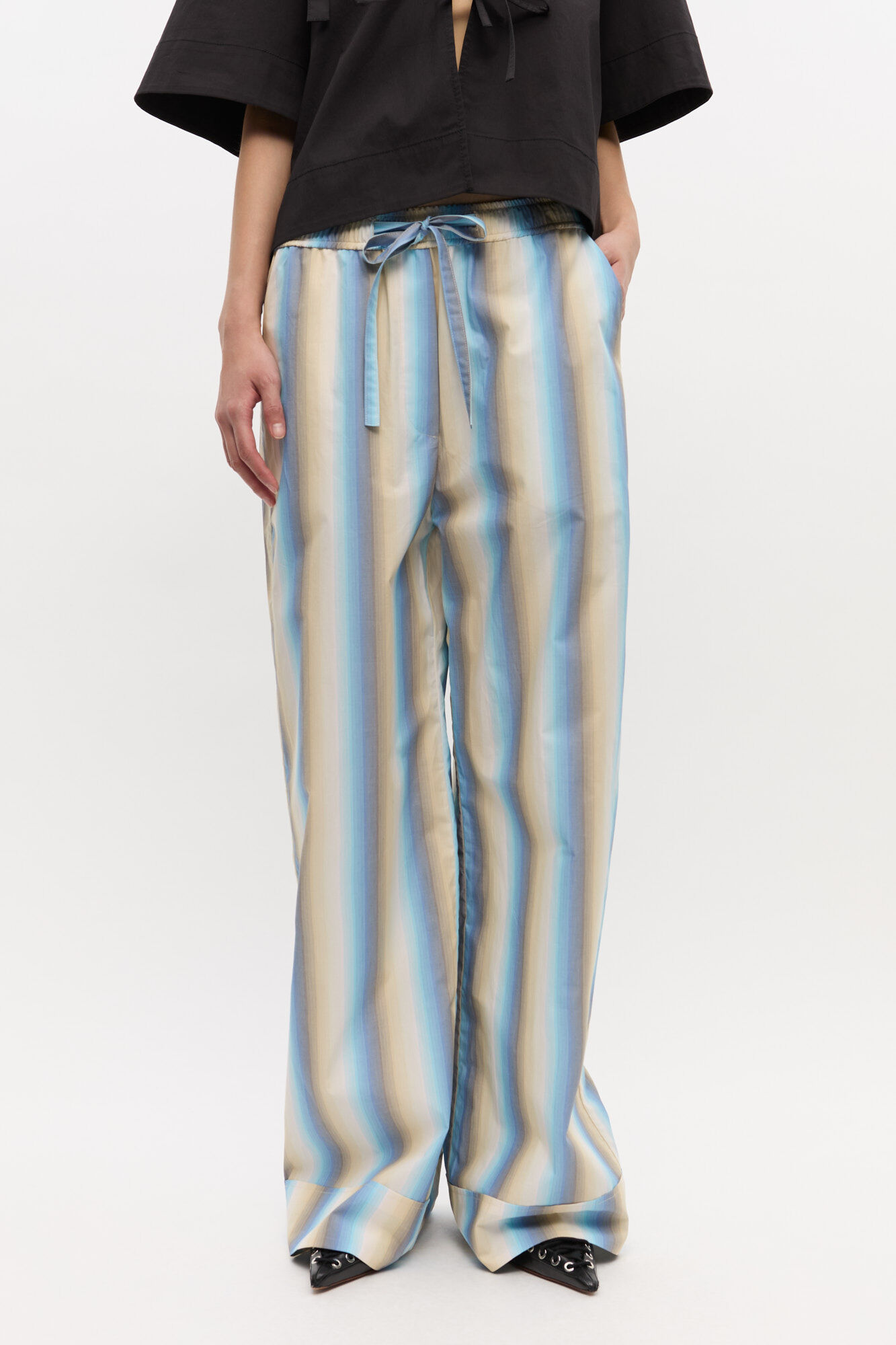 Ombre Stripe Elasticated Pants, Cotton, in colour Multicolour - 2 - GANNI
