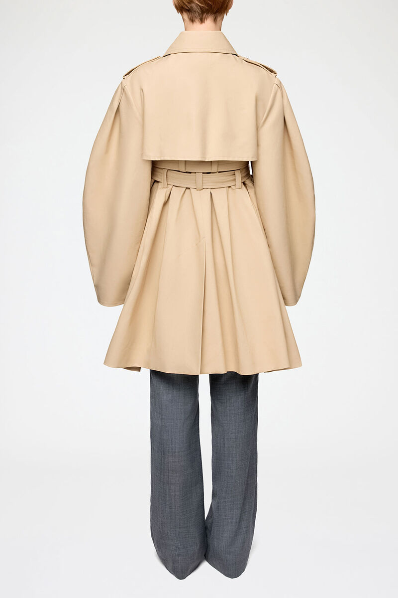 Trench Coat in Double Cotton, Organic Cotton, in colour Warm Sand - 3 - GANNI