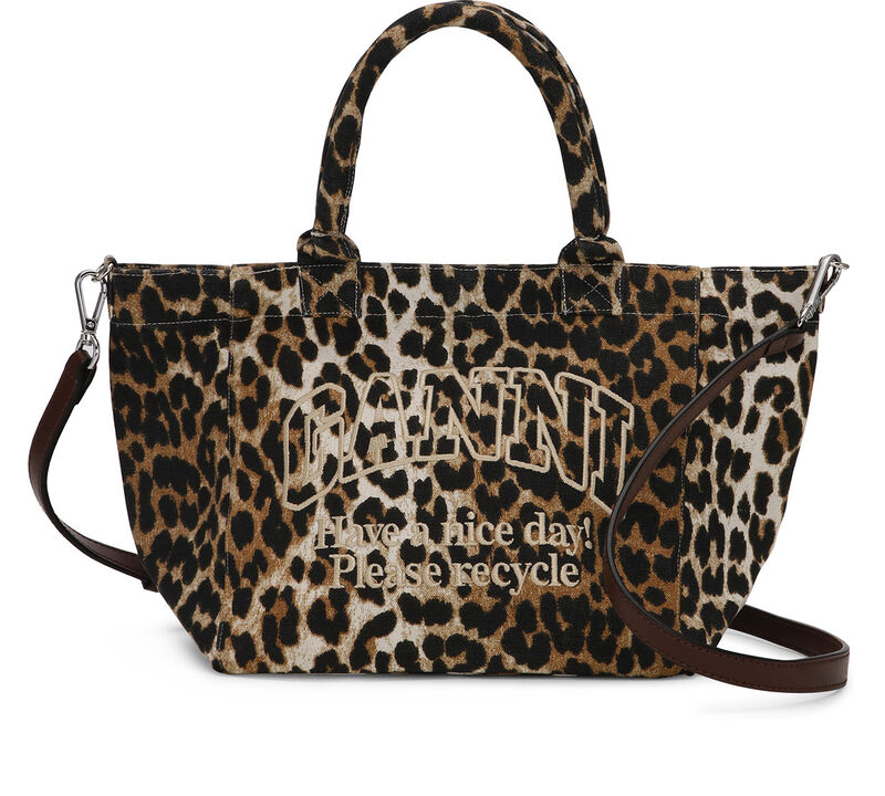 Leopard Small Shopper, Recycled Cotton, in colour Leopard - 1 - GANNI