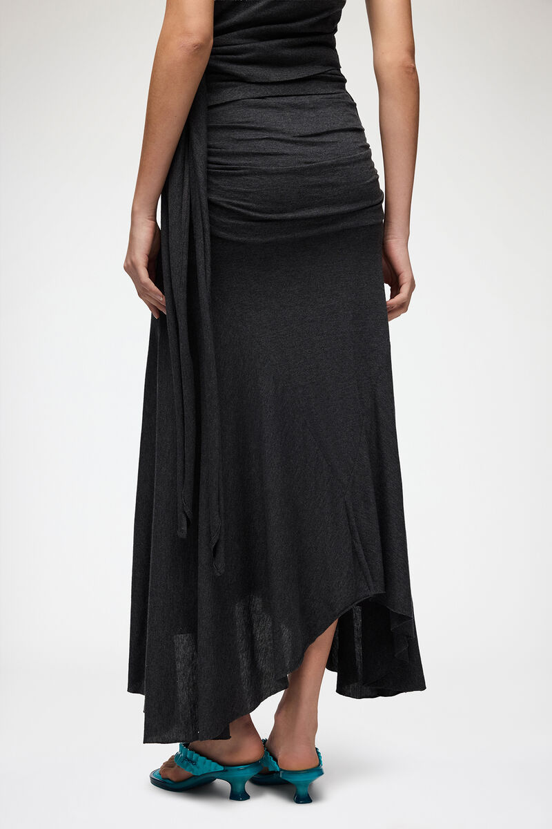 Long Skirt in Grey Jersey, Modal, in colour Phantom - 3 - GANNI