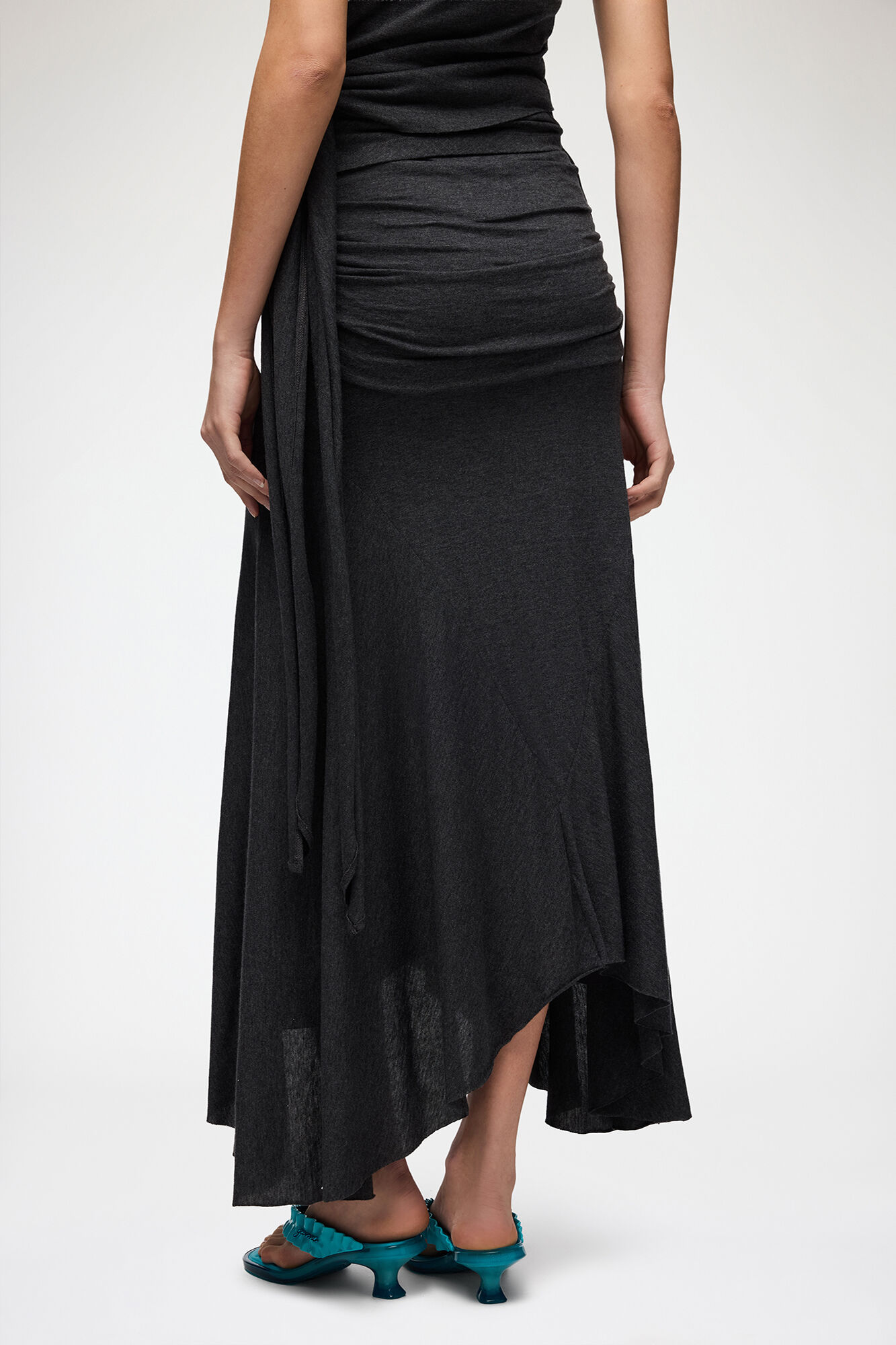 Long Skirt in Grey Jersey, Modal, in colour Phantom - 3 - GANNI