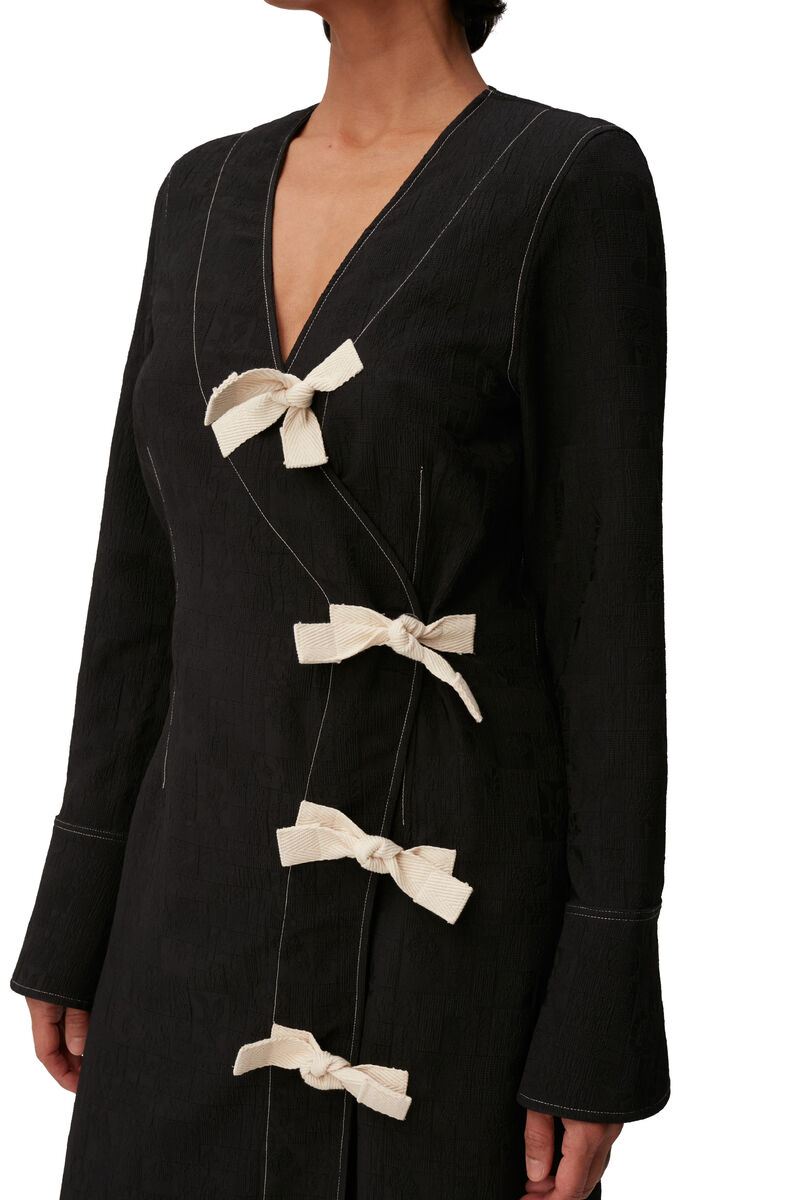 Jacquard Long Midi Dress, Polyester, in colour Black - 3 - GANNI