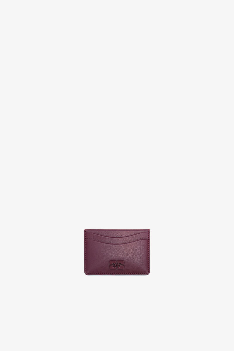 Porte-cartes bordeaux Bou, Recycled Leather, in colour Burgundy - 1 - GANNI