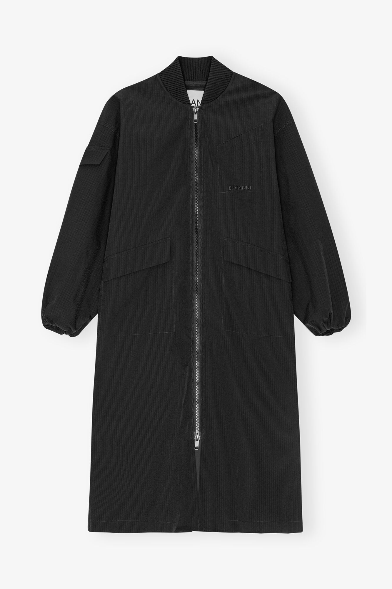Black Tech Seersucker Oversized Shell Coat | GANNI US