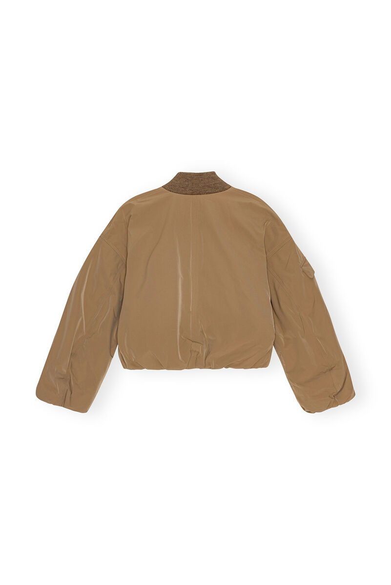 Brown Light Twill Oversized Short Bomber Jacke, Recycled Polyester, in colour Tiger's Eye - 2 - GANNI