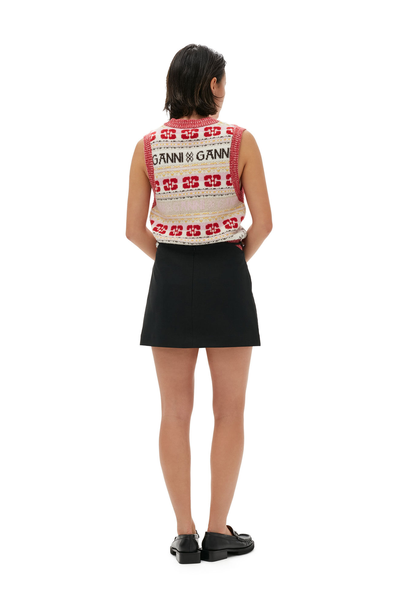 Cotton Suiting Mini Skirt, Cotton, in colour Black - 2 - GANNI