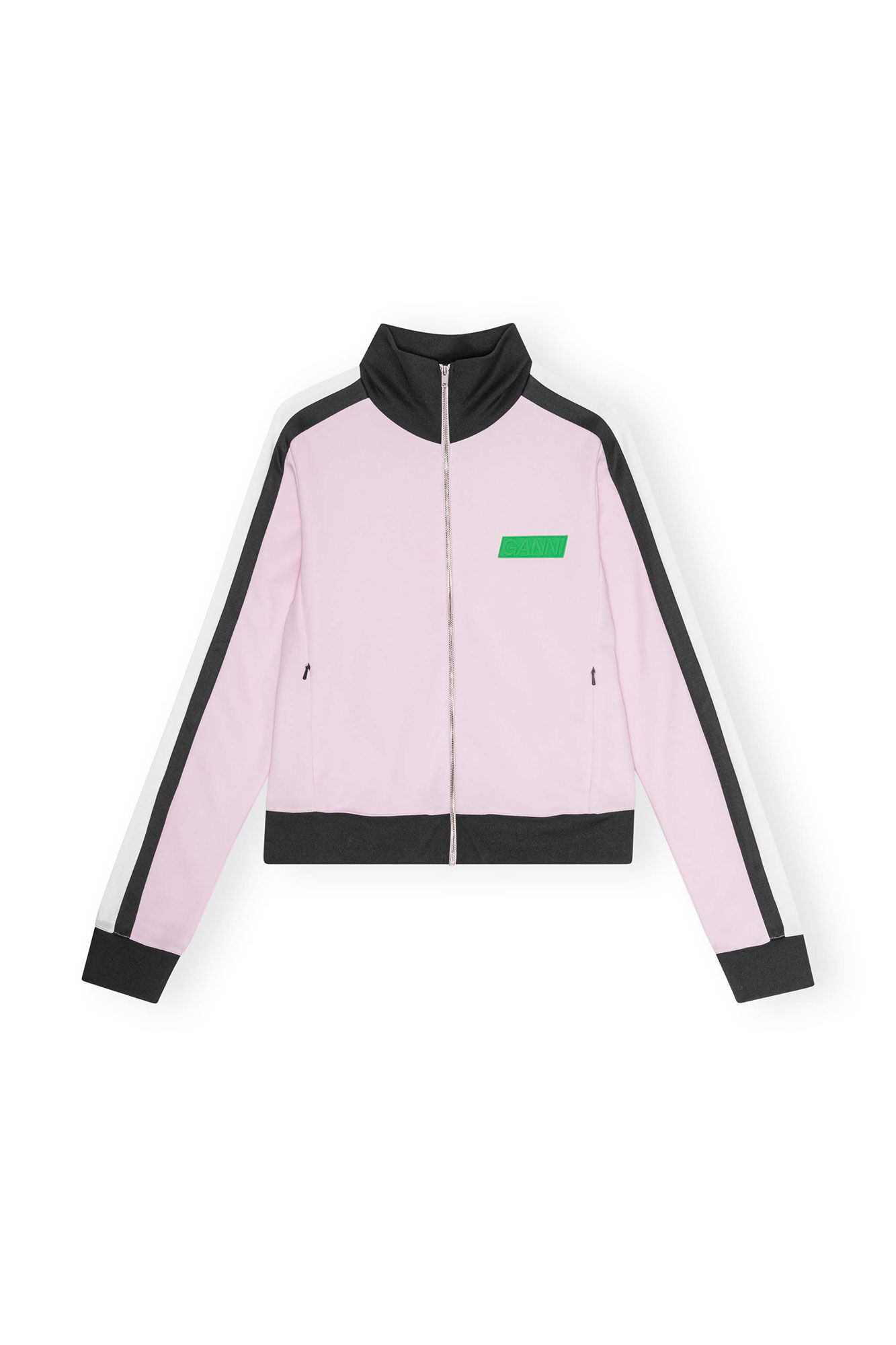 Sporty Jersey Tracksuit Jacket, Recycled Polyester, in colour Black - 1 - GANNI