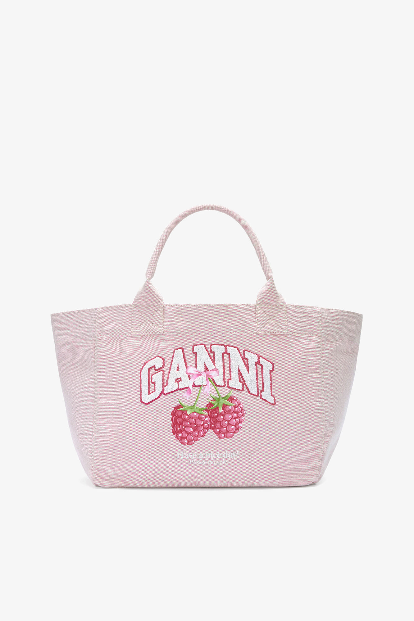 Medium Tote Bag in Pink, Recycled Polyester, in colour Egret - 1 - GANNI