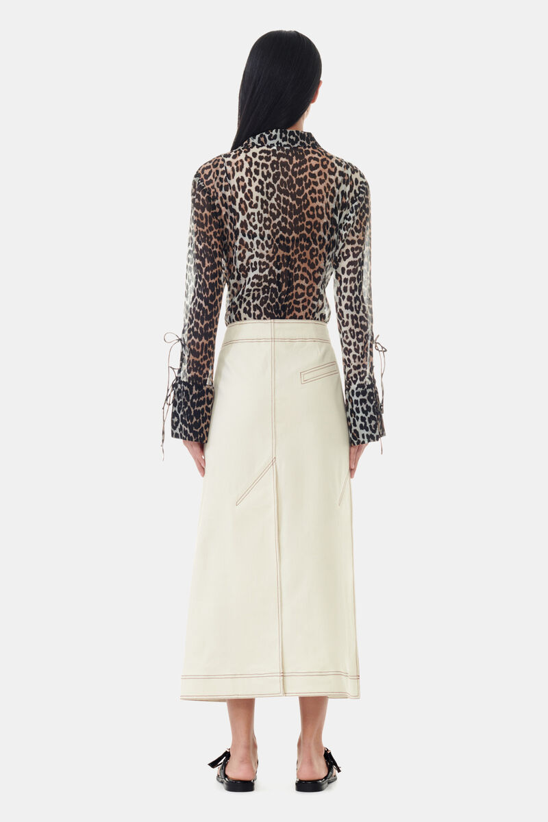 Leopard Printed Chiffon Slim Shirt, Recycled Polyester, in colour Almond Milk - 4 - GANNI