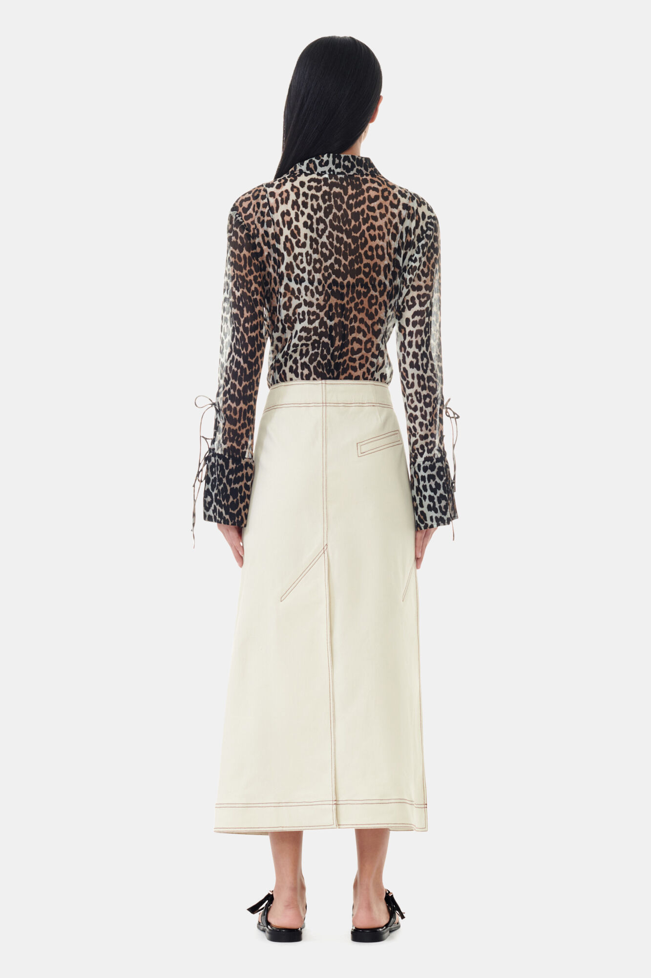 Leopard Printed Chiffon Slim Shirt, Recycled Polyester, in colour Almond Milk - 4 - GANNI