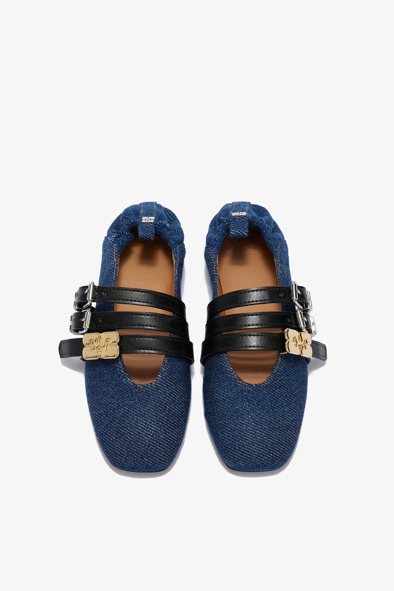 Dark Blue Vintage Sue Triple Ballerina in Denim | GANNI US