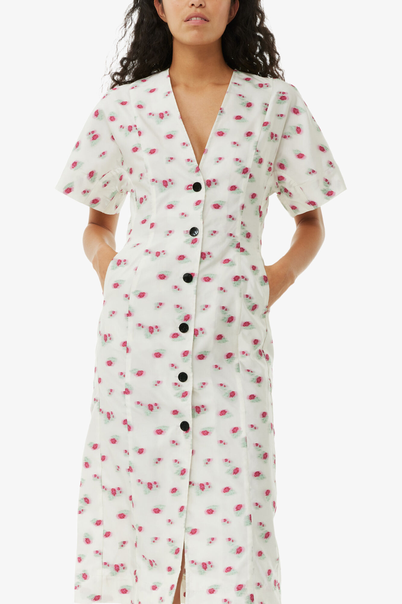 Floral Organza Jacquard Midi Dress, Recycled Polyester, in colour Tofu - 2 - GANNI