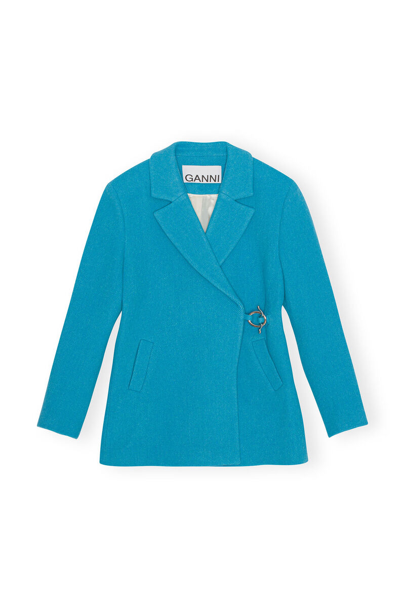 Twill Wool Suiting Blazer, Polyamide, in colour Blue Curacao - 1 - GANNI