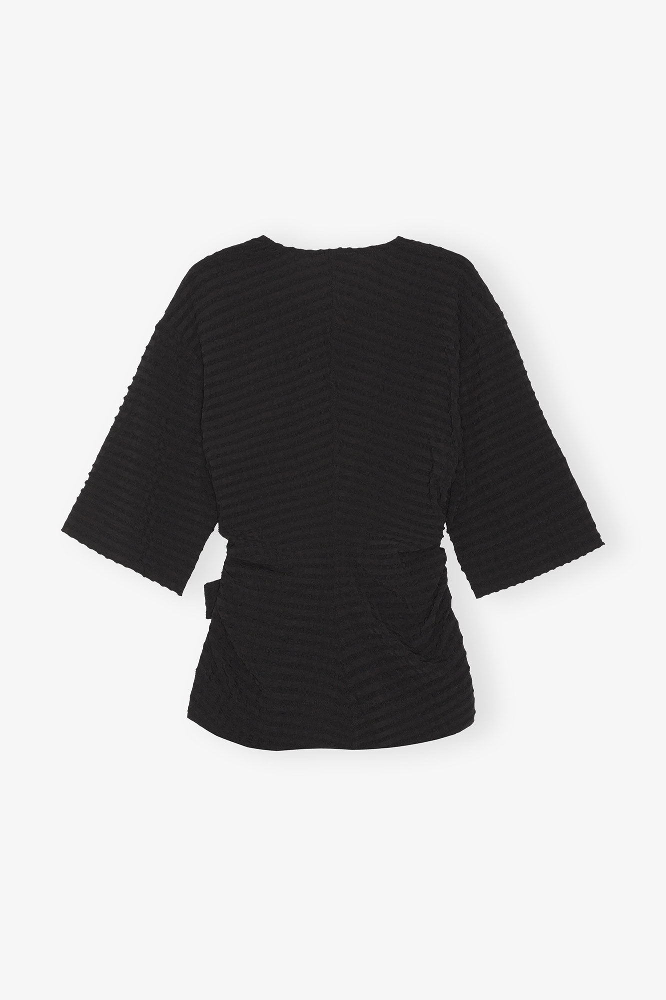 Black Stretch Seersucker Wrap Blouse, Elastane, in colour Black - 4 - GANNI