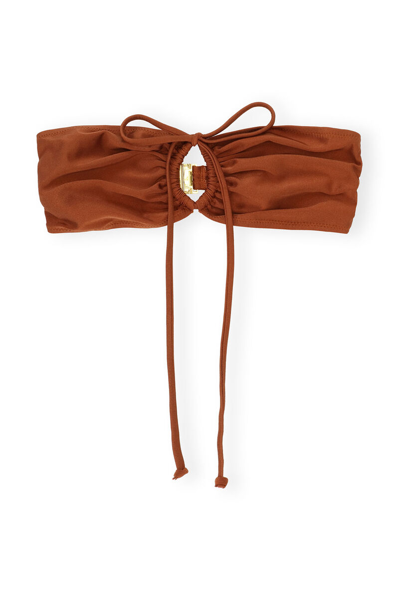 Brown Open Bandeau Bikini Top, Nylon, in colour Copper Brown - 3 - GANNI