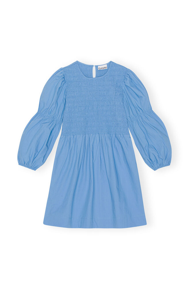 Blue Cotton Poplin Mini Smock Dress, Silver Lake Blue