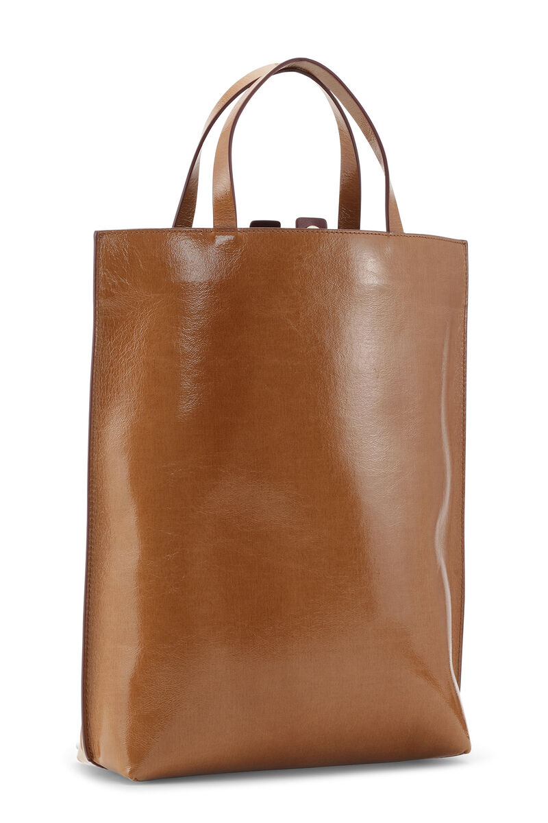 Brown Medium Banner Tote Bag, Polyester, in colour Caramel Café - 2 - GANNI