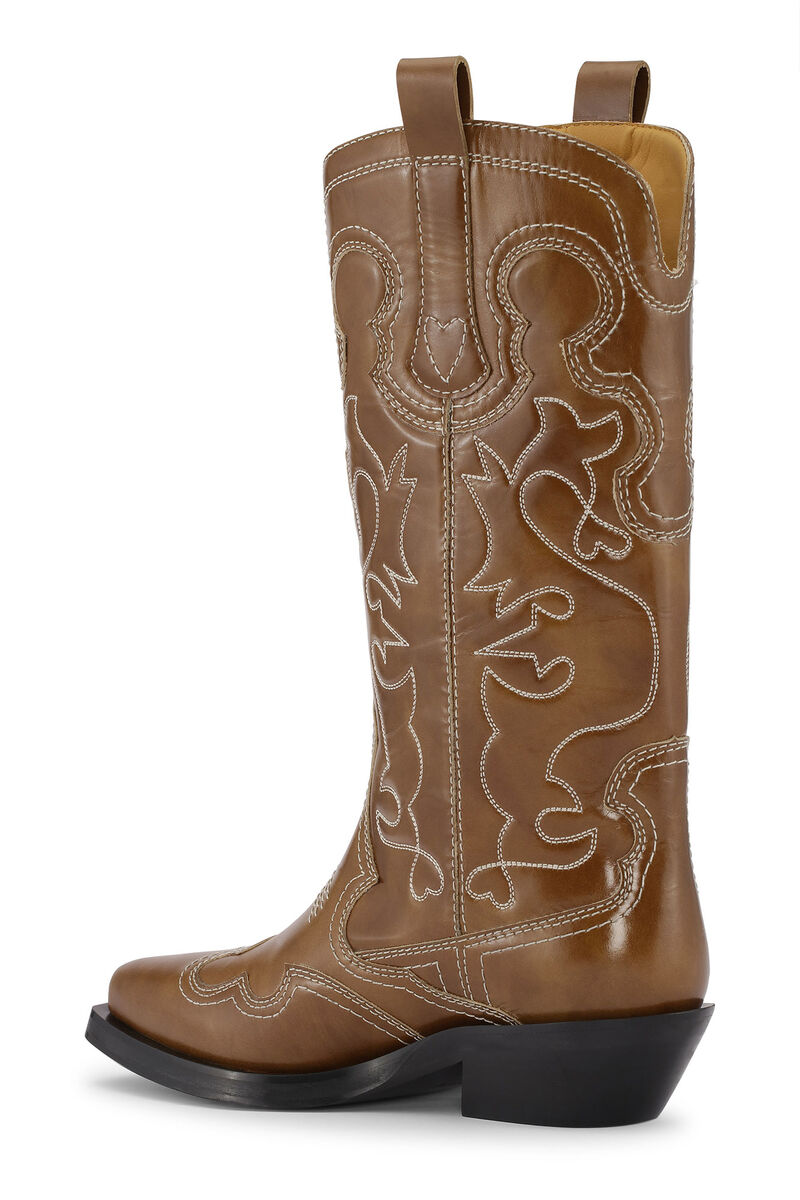 Bottes brodées Western, Calf Leather, in colour Tiger's Eye - 2 - GANNI