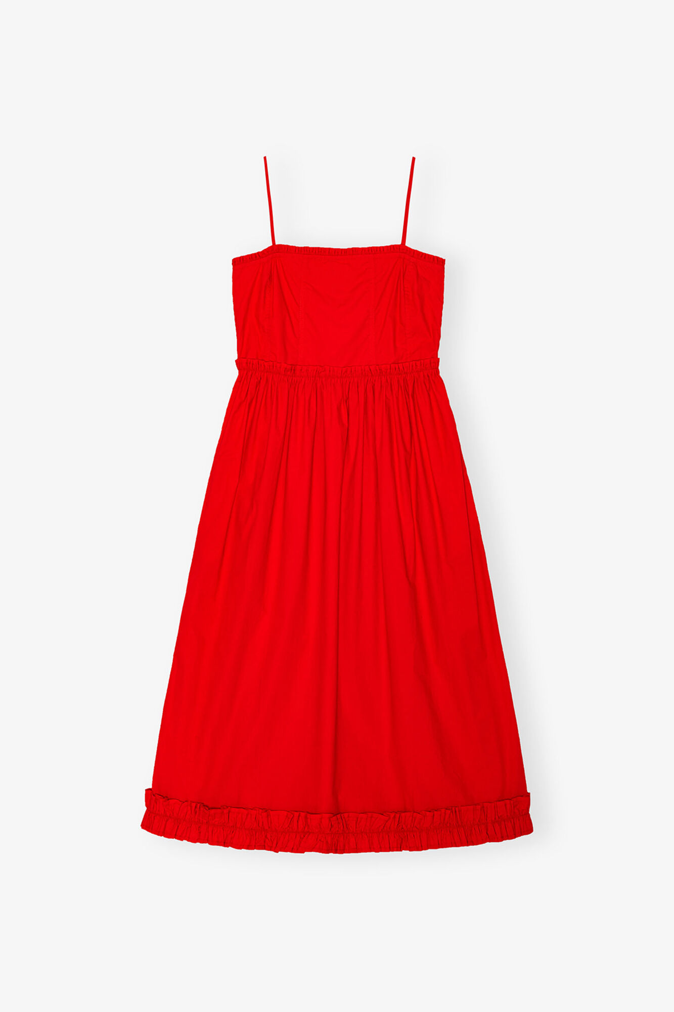 Red Cotton Poplin Strap Dress, Organic Cotton, in colour Racing Red - 1 - GANNI