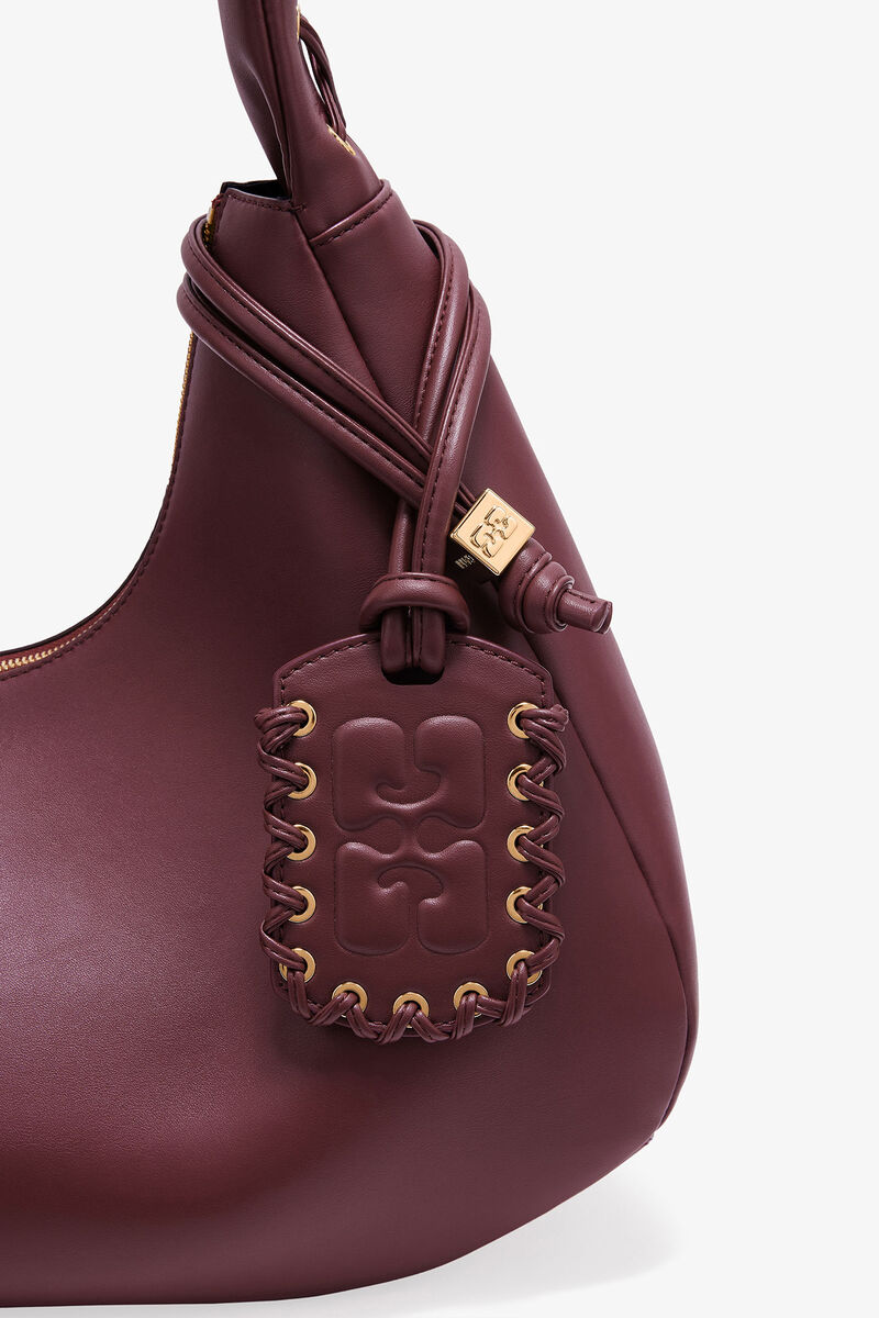 Burgundy Medium Laces Hobo Bag, Polyester, in colour Burgundy - 3 - GANNI