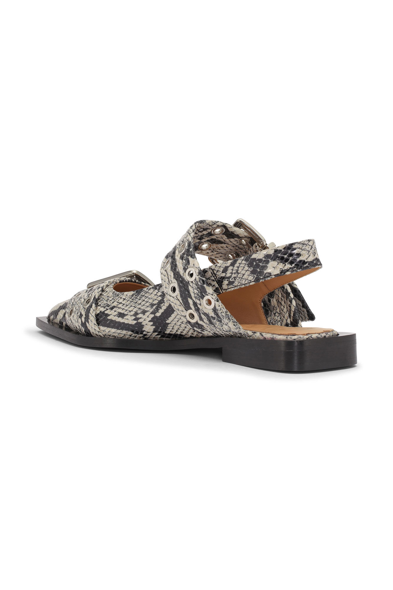 Snake Printed Feminine Buckle Ballerinaskor, Polyester, in colour Sand - 2 - GANNI