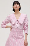 Stripe Cotton V-neck Frill Collar Wide Shirt, Cotton, in colour Moonlight Mauve - 1 - GANNI